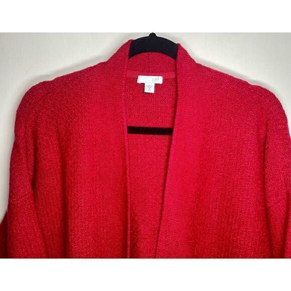 J Jill Easy Textured Long Open Front Cardigan Heathered Red Size MT - Picture 4 of 16